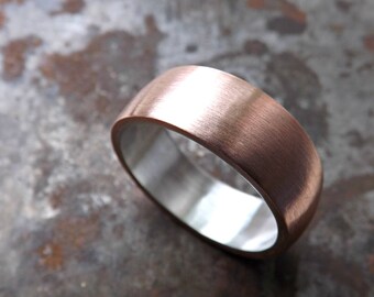 copper wedding ring, mens promise ring, bold copper ring silver, mens wedding band copper silver, mens ring copper, anniversary gift for men