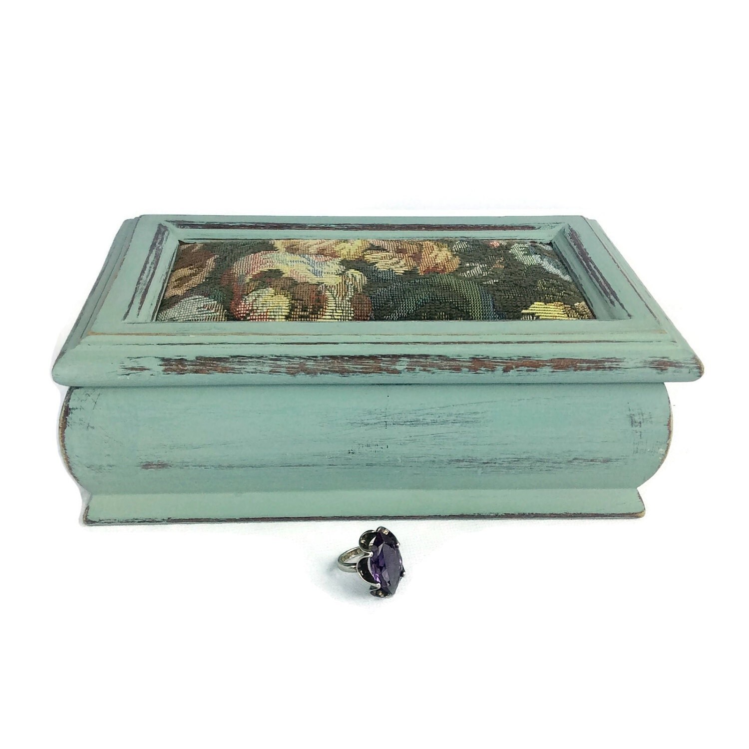 VINTAGE JEWELRY BOX For Sale Pretty Floral Tapestry