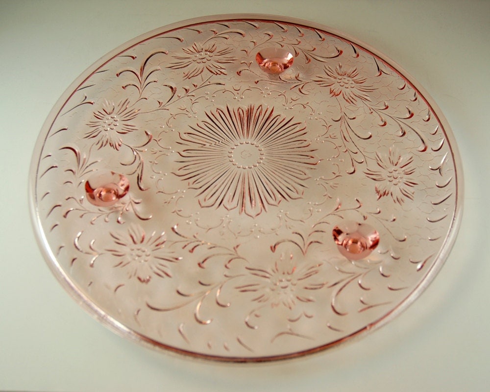 Vintage Pink Depression Glass Footed Cake Plate Cake Stand