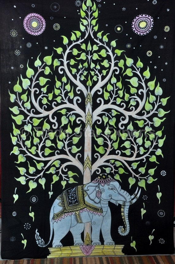 Hand Painted Elephant Wall Tapestries Twin by IndianHomeTextile