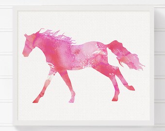 Watercolor Horse Painting, Horse Art Print, Horse Poster, Equestrian Girl Art, Girls Room Decor, Nursery Wall Decor, Girls Wall Art, Pink