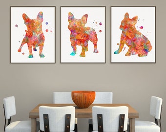 French Bulldog Watercolor Art Print, French Bulldog Painting, Set of 3 Prints, French Bulldog Wall Art, French Bulldog Wall Decor, Dog Lover