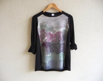 Clothing,Women,Blouse,Longsleeve,Handpainted tunic,Fashion tops,Silk Top,Silk blouse,One of a kind,Hand painted blouse,Hand made