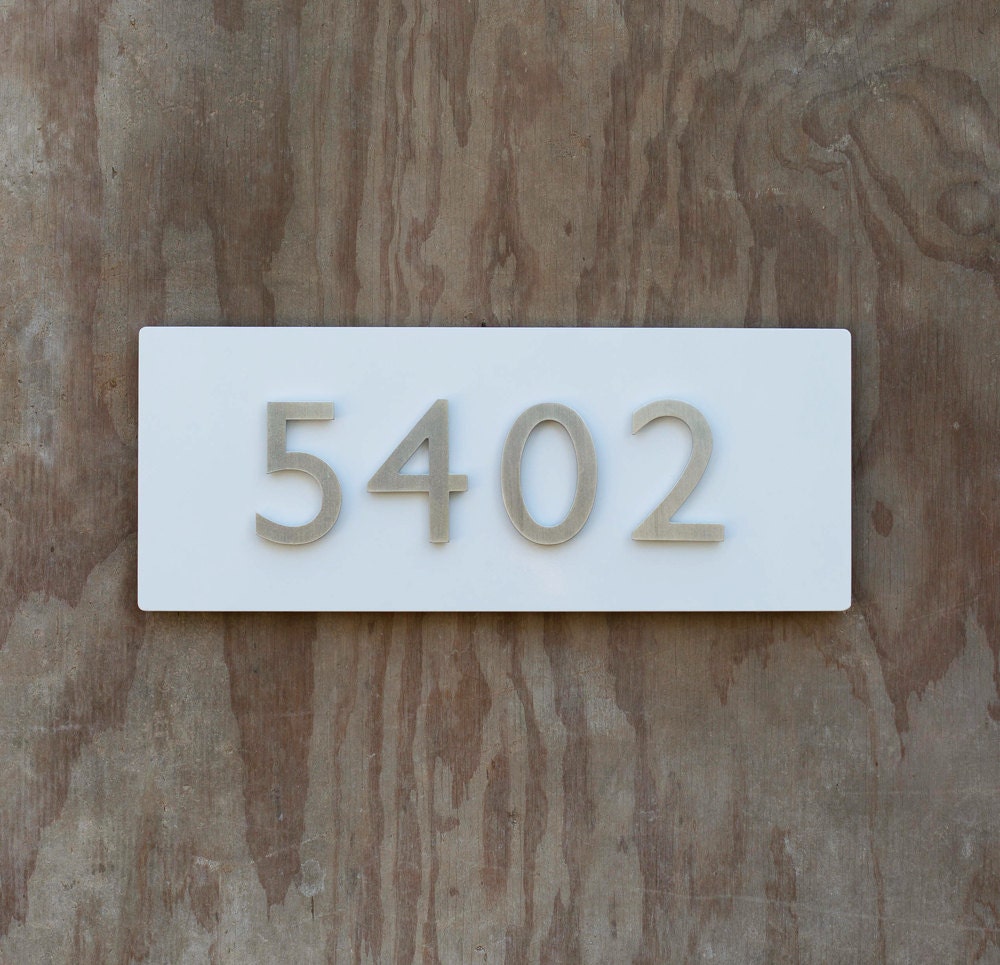 Modern White Metal Address Plaque with 4 Brushed by UrbanMettle