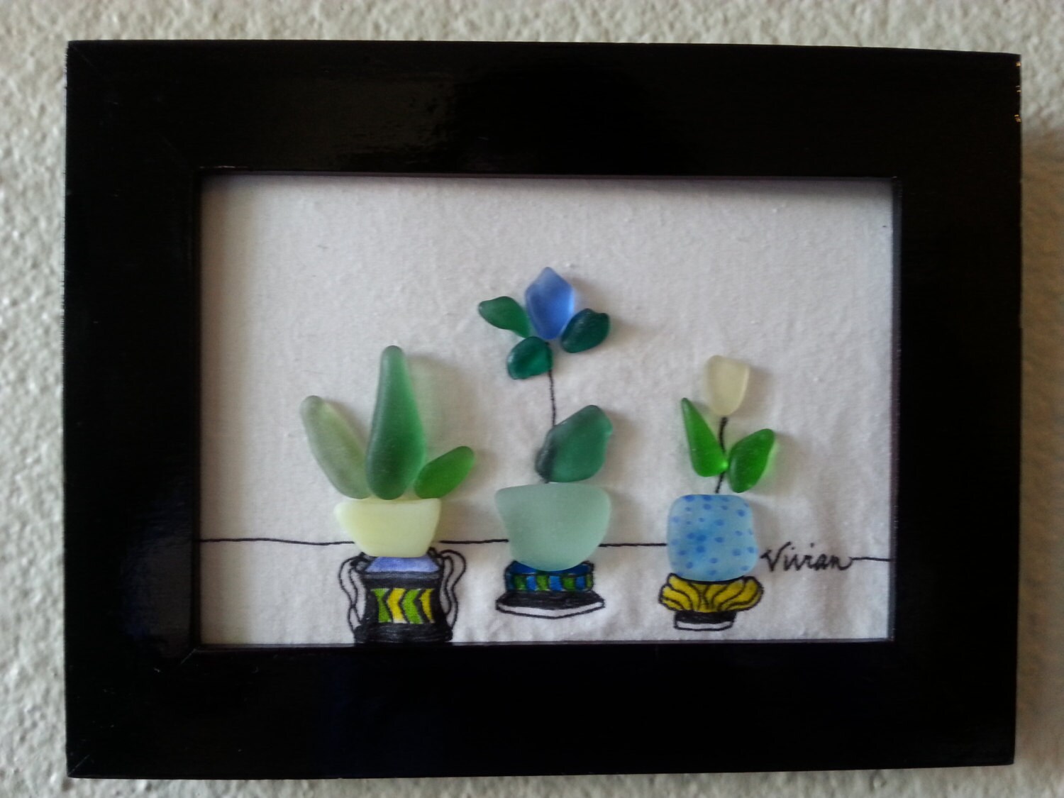 Sea Glass Art Flowers Genuine Sea Glass Gems