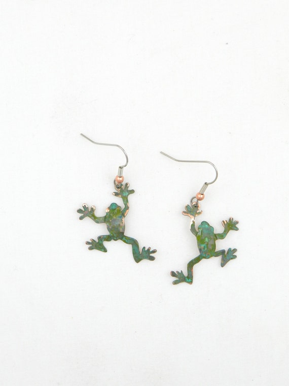 frog earrings verdigris copper earrings by ImagesbyKentOlinger