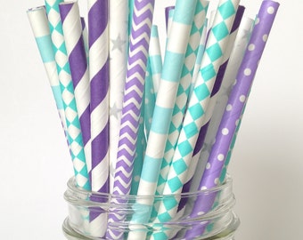 Mermaid Party Straws Purple Lavender Aqua Teal Straws | Mermaid Birthday Party Decor