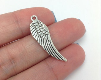 10 Angel Wing Charms, Silver Wing Charms, Religious Charms, Christmas Charms (1-1026)