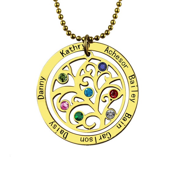 Birthstone Family Tree Necklace Gold by TheMonogramNecklace