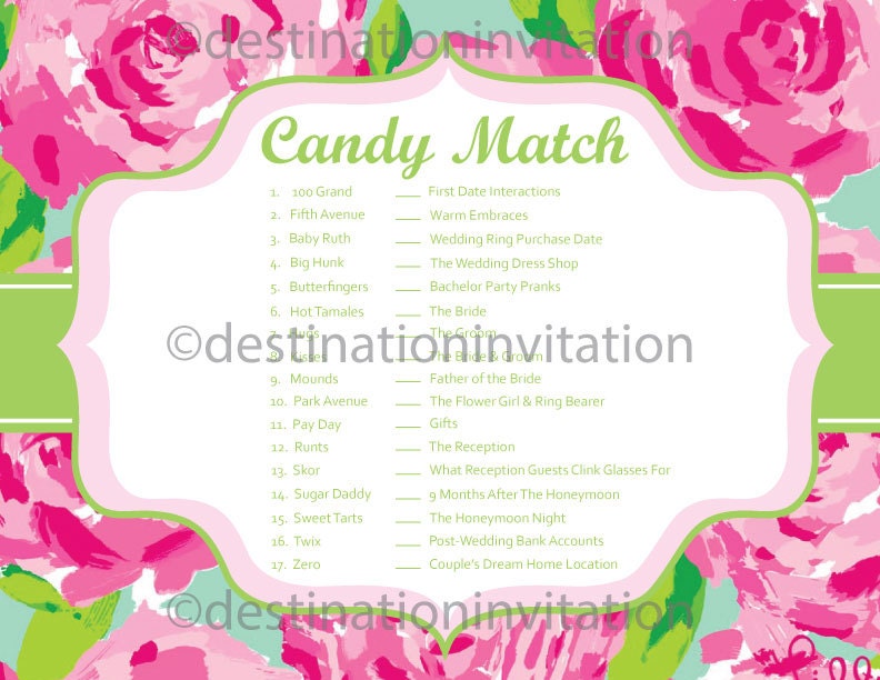 Candy Match Bridal Shower Game Colors Customizable Instant