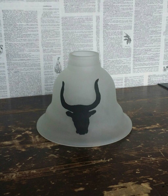 Frosted Glass lamp shade with painted bull by MuttonHollowCottage