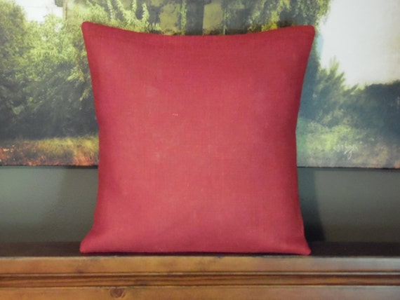 Custom made burgundy rustic country burlap pillow cover/sham.