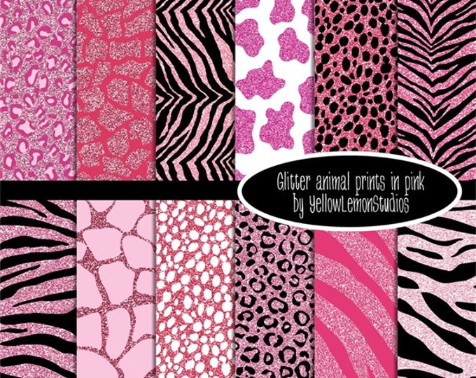 Animal prints "GLITTER PINK" glitter animal prints, pink, rose, bright pink, zebra, giraffe, tiger, dalmatian, leopard,cow print, shiny