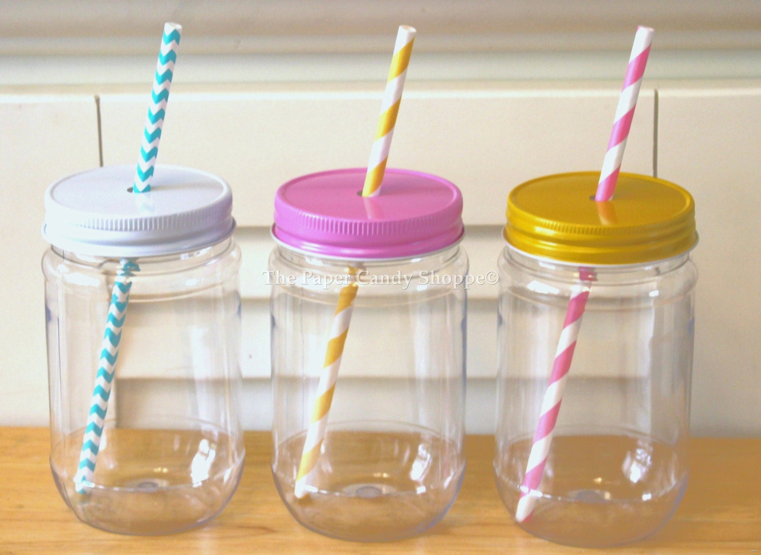 jar with straw mason 10 Plastic Mason Wedding Straw Jars by Lids