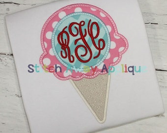 Monogram Circle Ice Cream Cone Machine Applique Design