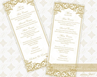 DIY Printable Wedding Menu Template | Printable Menu (tea length) | Victorian Florals in Golden