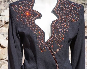 80s Avant Garde Rayon Designer Jacket / Vng Avant Garde Cropped Jacket / Vng Matador Style Designer Jacket / 40s Style Rayon Avant Garde Top