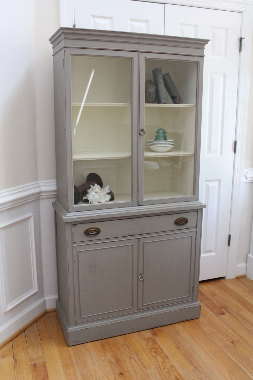 Vintage China Cabinet Annie Sloan Chalk Paint French Linen