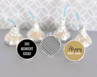 Chocolate Kisses-Hershey® Kiss Labels - Personalized Hershey's® Kisses New Years Eve Favors - Candy Kiss Labels - 108 custom stickers trio