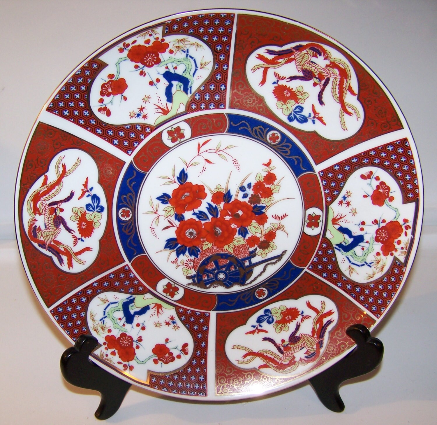 Japanese Porcelain Plate Red Oriental Floral Design