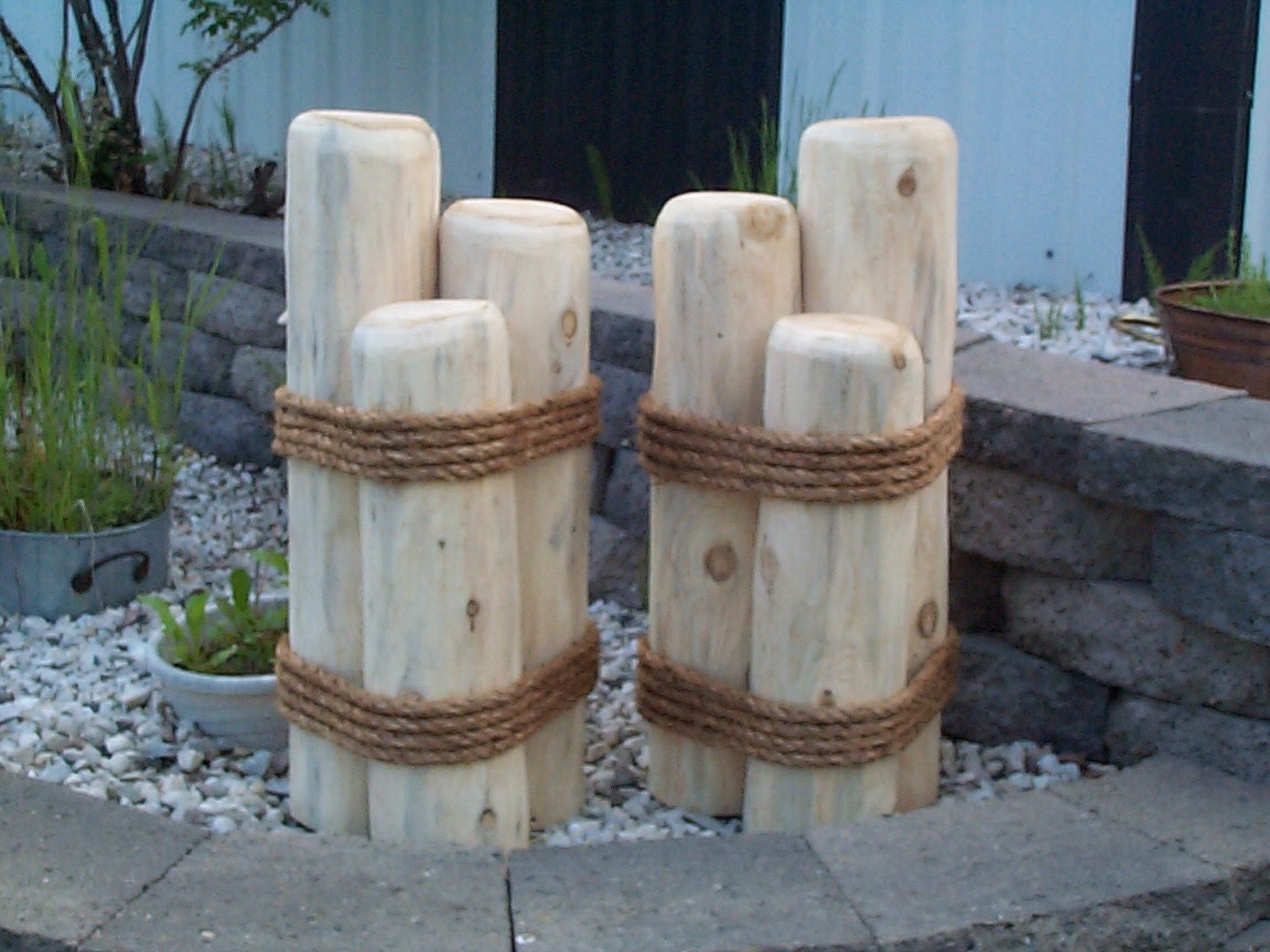 2 Wooden Pilings Lawn or Pier Dock Ornaments Outdoor Cedar