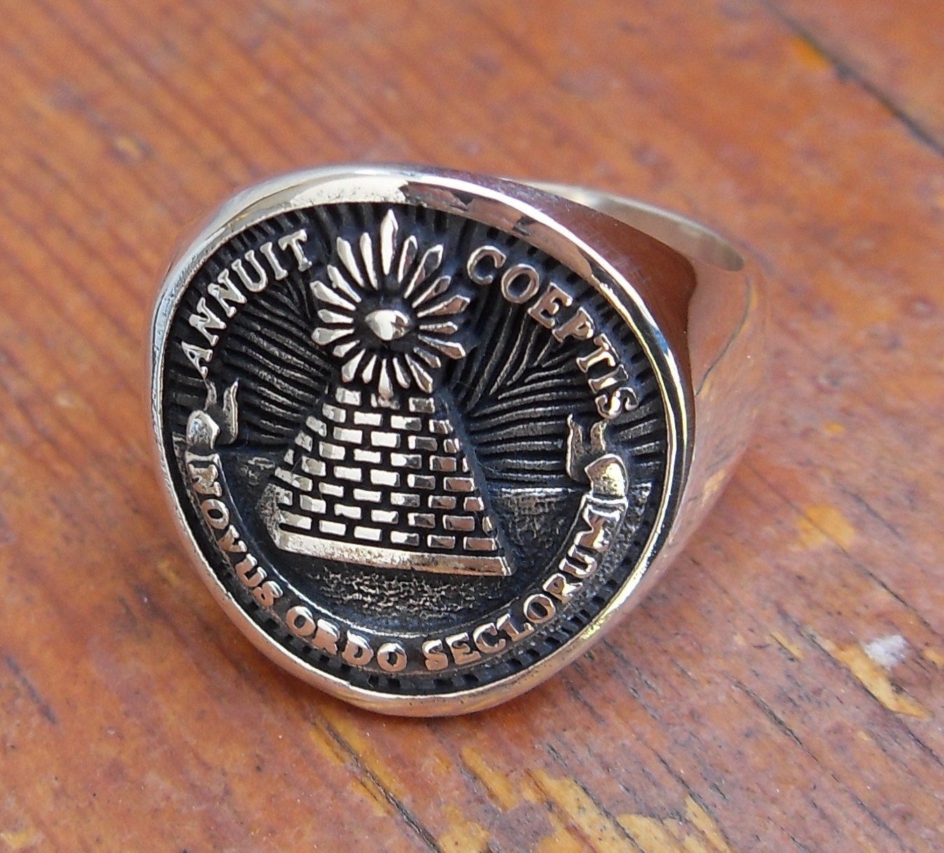 Heavy 3D Masonic Annuit Coeptis Novus Ordo Seclorum Ring Solid