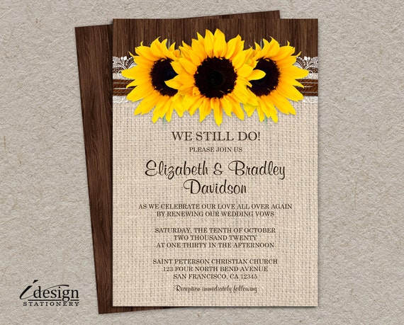 DIY Rustic Sunflower Vow Renewal Invitation Printable Country DIY Rustic Sunflower Vow Renewal Invitation Printable Country