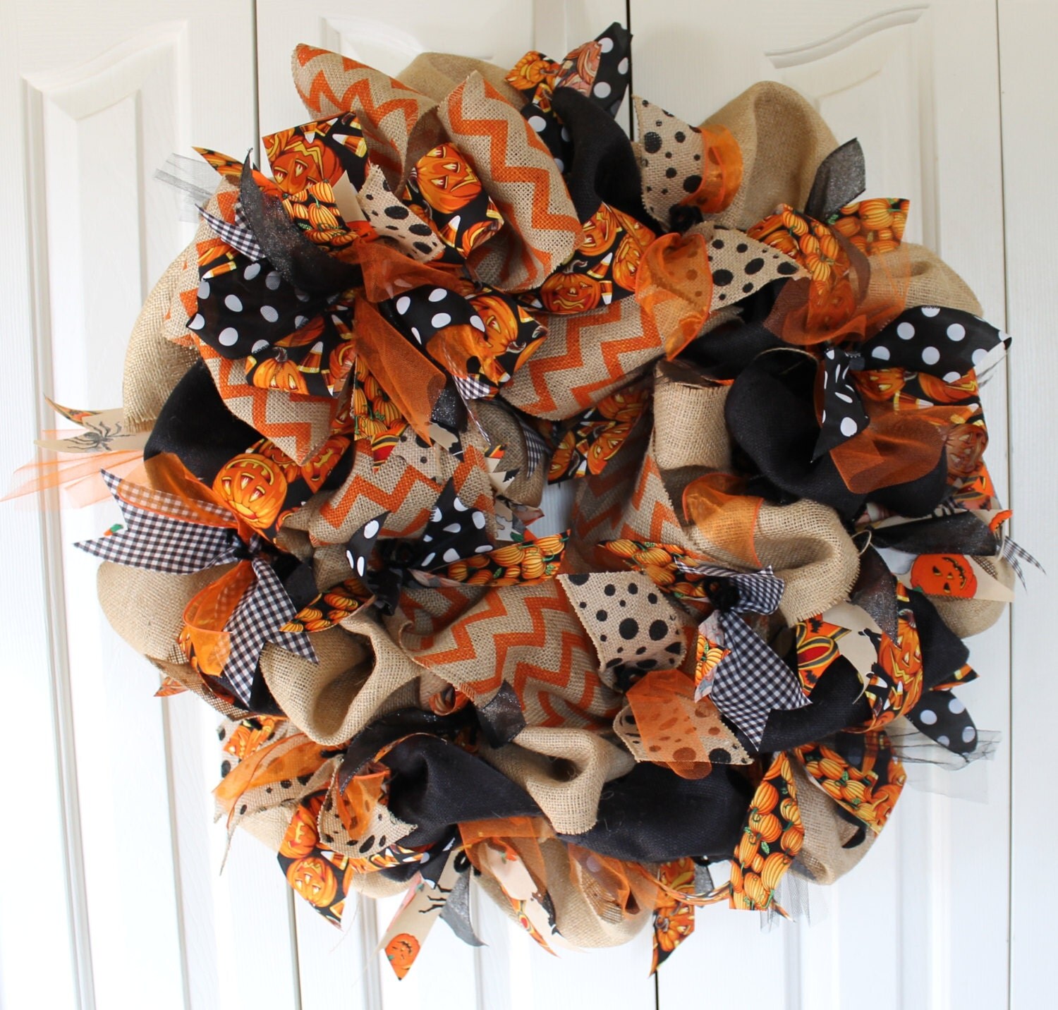 Large burlap Halloween wreath. Fall Pumpkin Wreath. Halloween