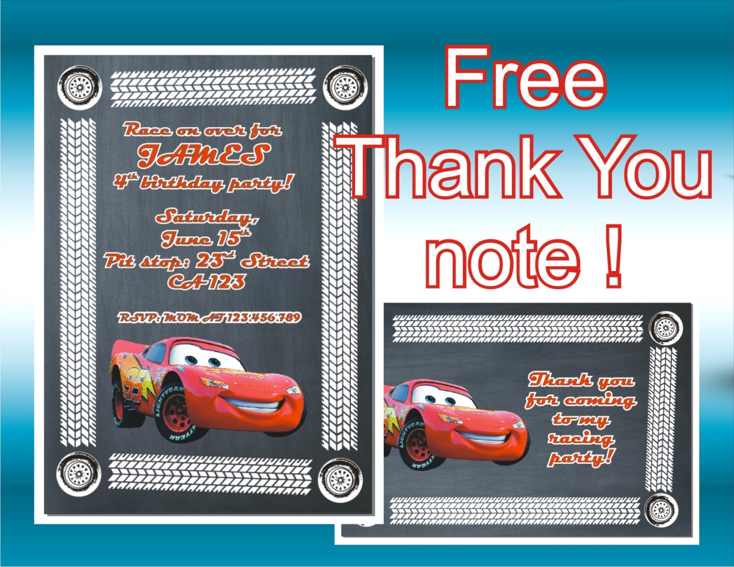 disney cars thank you cards