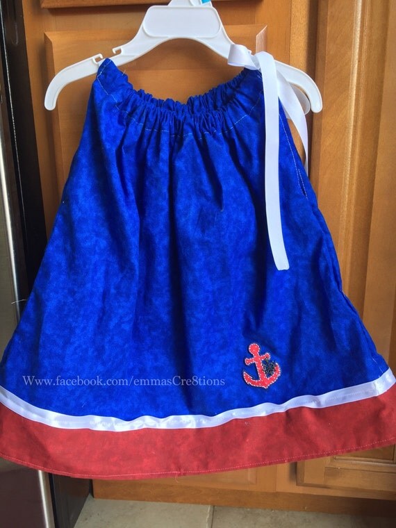 Pillowcase dress red white blue anchor by EmmysCraftShop on Etsy