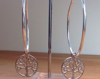 Tree of life silver hoop earrings