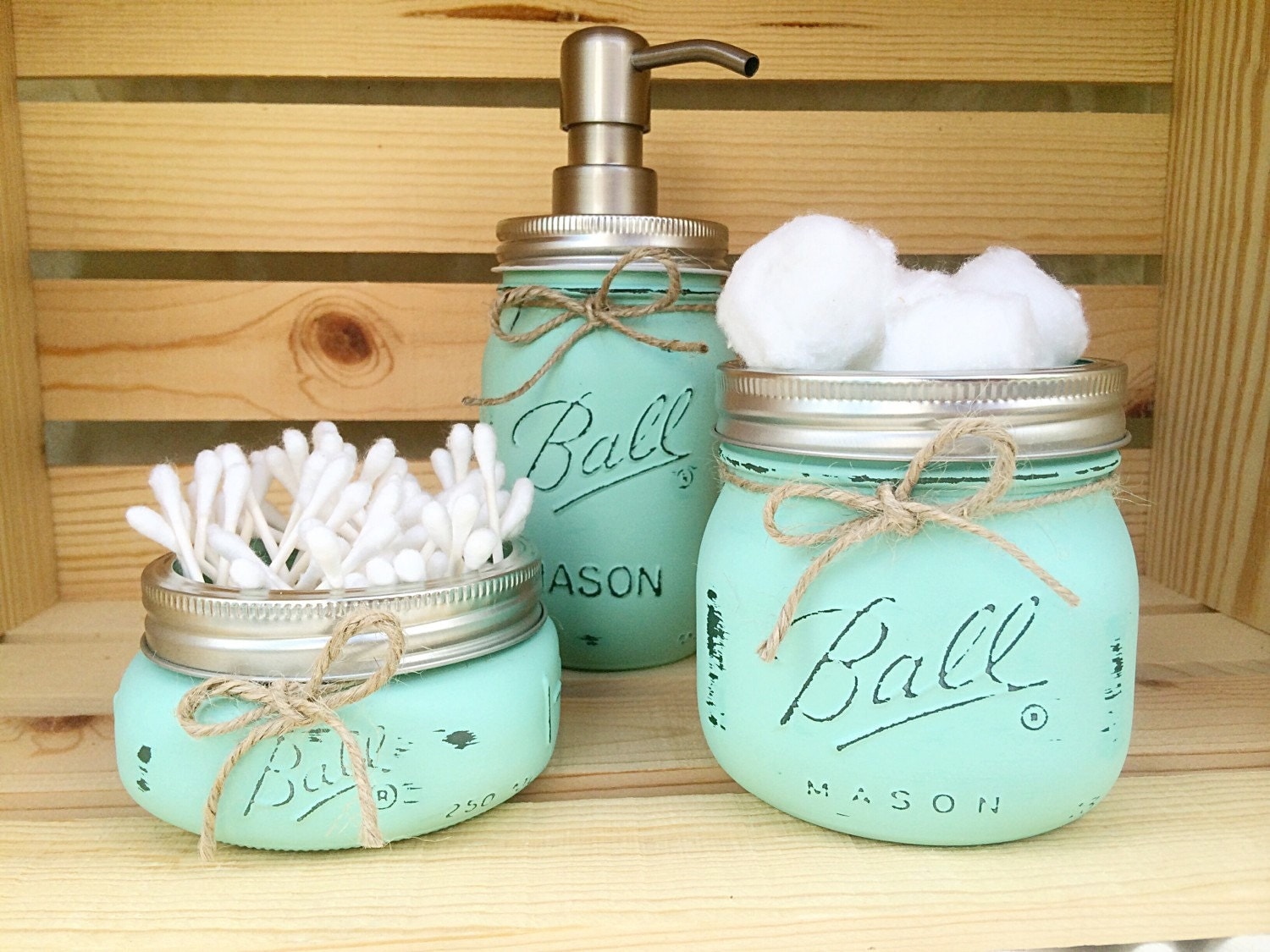 3 Piece Mason Jar Bathroom Set Rustic by MidnightOwlCandleCo