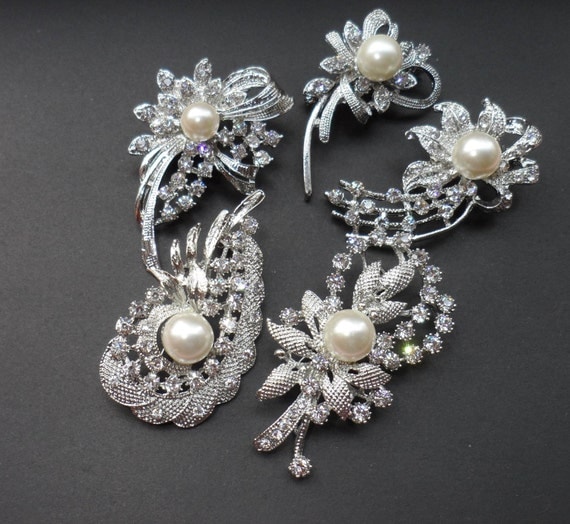 5 Mixed Bulk Large Rhinestone Pearl Brooches Wedding Brooch