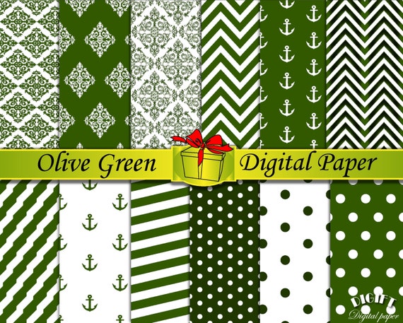 Olive Green digital paper Dark green damask Green chevron Olive green party decor Dark green bridesmaid paper Olive dark green fabric prints