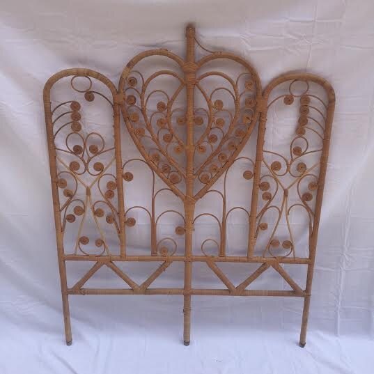 Vintage Rattan Wicker Peacock Twin Headboard 1960s Ornate Haute Juice