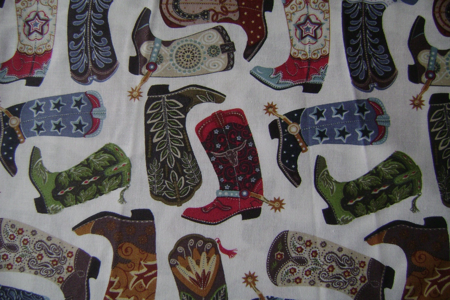 Cowboy Boots Tossed Cotton Fabric by the yard by GGselections