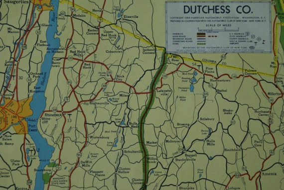 1955 Dutchess County Map Vintage Map of by TheWoodenEarth