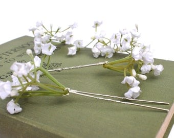 White Gypsophila Hair Pins, Wedding Hair Pins, Bridal Hair Accessories, Bridesmaid Hair Pins, Babys Breath Hair Pins
