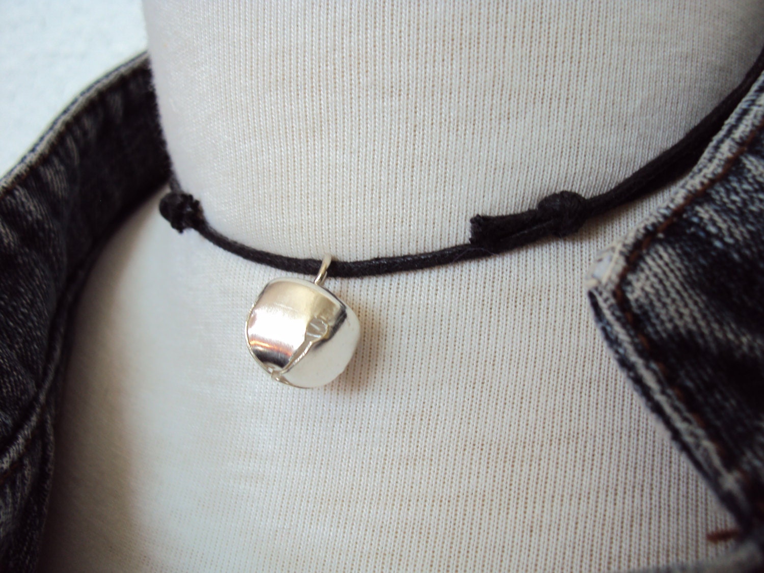 Silver Cat Bell Necklace Choker Cat Bell Choker Bell