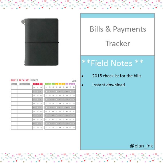 Field Notes size Bills and Payments tracker Midori by PlanInk