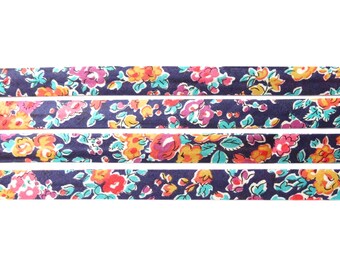 Liberty fabric bias binding 1x Yard of Tatum - J - 10mm, Liberty fabric UK, crafting and sewing supplies for jewellery makers UK