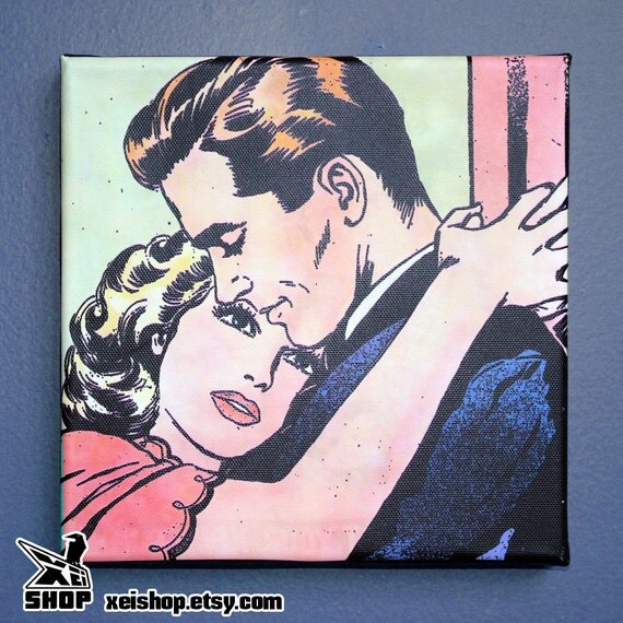 1950s Romance Comic Pop Art Canvas Art Hugging Couple by XEIShop