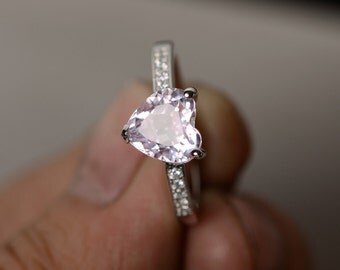 Natural Morganite Ring Heart Cut Engagement Ring Sterling Silver Ring Pink Gemstone Ring For Women