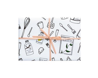 Cooking Wrapping Paper, Utensils Wrapping Sheets, Kitchen Gift Wrap, Cooking Gift Wrap, Kitchen Wrapping Paper