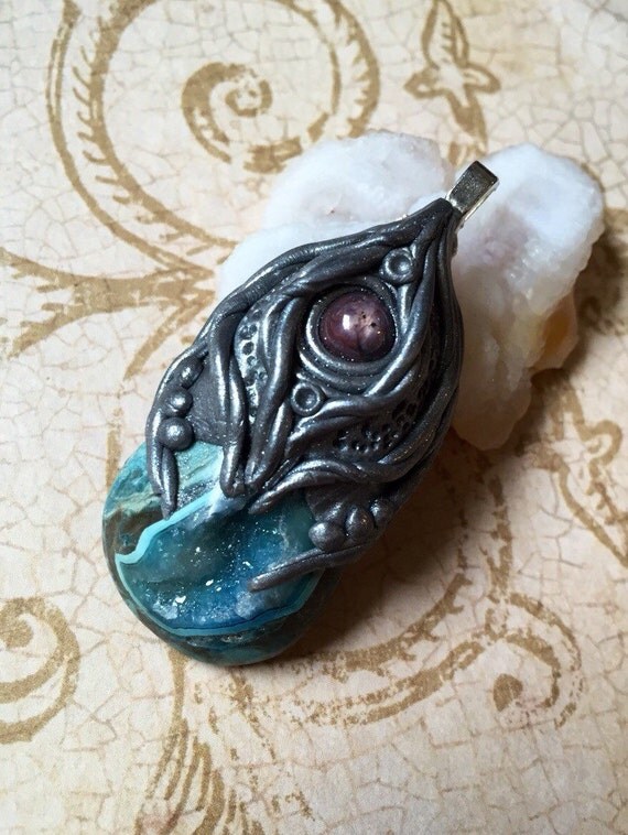 Druid Heart. Star Ruby Celtic Jewelry. Clay Pendant. Druid