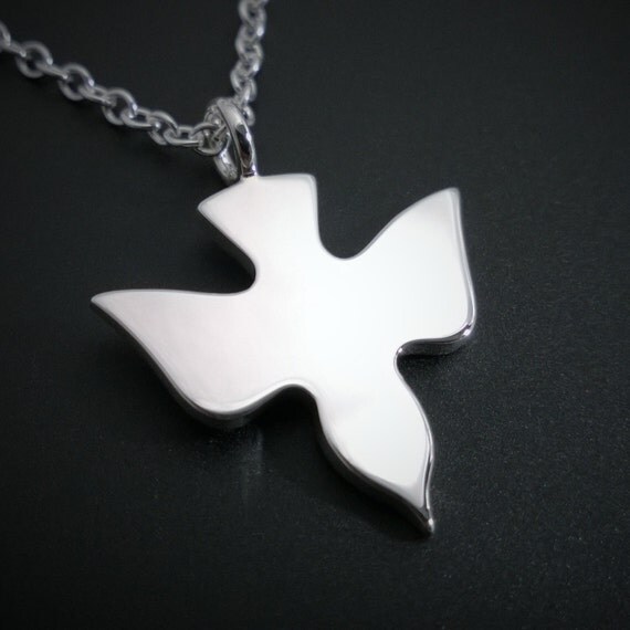 Sterling Silver Dove Necklace Pendant Flying by SamaritanJewelers