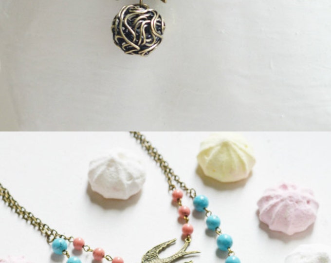 Sweet Day // Necklace in metal with brass beads stone // 2015 Best Trends // Fresh Gifts for Her // Boho Chic //