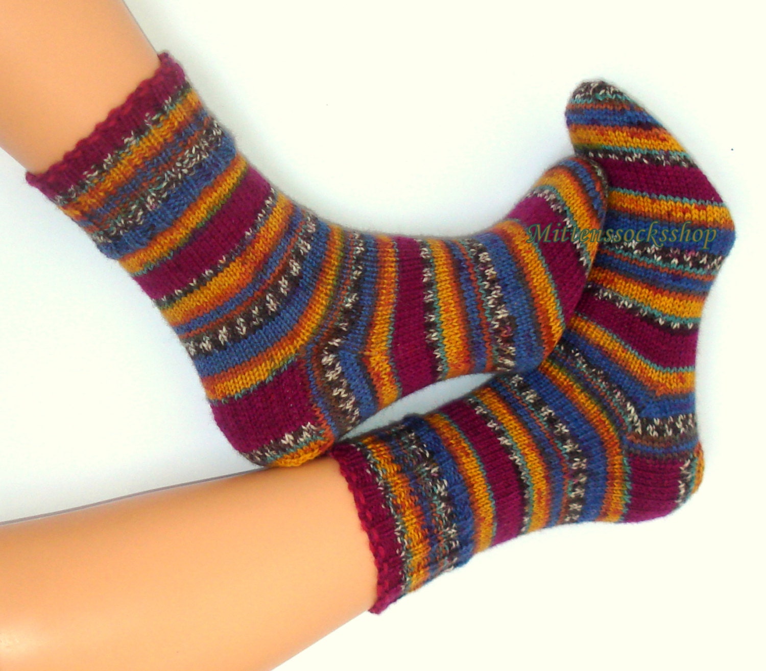 Hand knitted wool socks Warm elegant colorful by MittensSocksShop