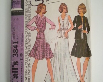 A line skirt / 70s suit / vest women / suit women / 70s jacket / vintage sewing pattern, Size 14, Bust 36, McCalls M 3841, CarolJoyFashions