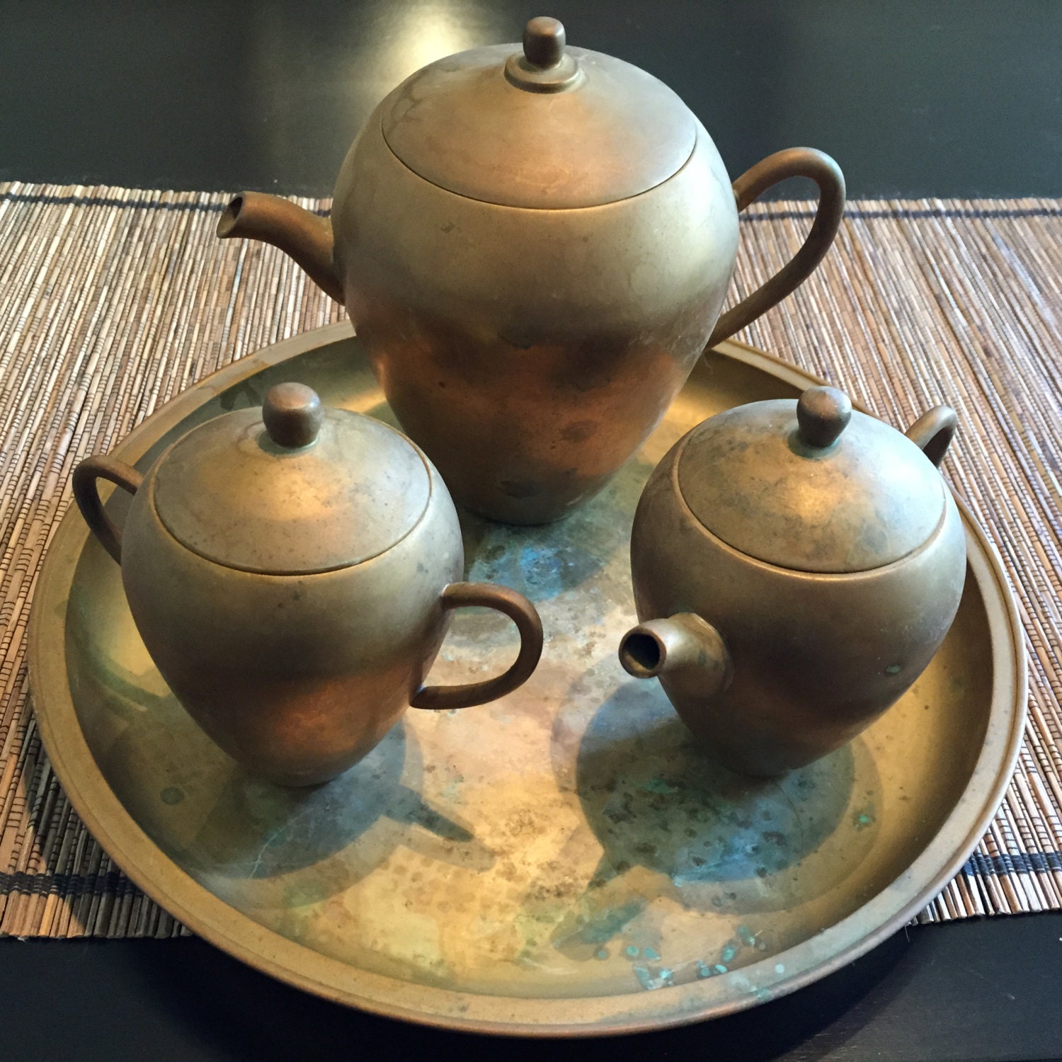 Tea Set Brass Made in South Korea 4 Piece